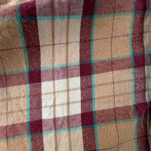 Quiksilver Beige Red Plaid Mid Medium Pocket Surf Mens Shirt Long Sleeve Flannel - Picture 9 of 12